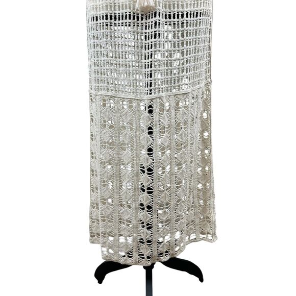Lulus Women's Midi Dress Size Medium Ivory Crochet Cutout Sleeveless Tie Waist - Picture 4 of 12